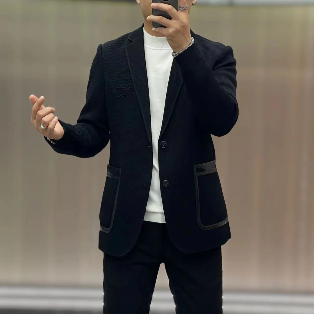 9101-1【拼皮款】男士欧货高织高密高弹力款梭织拼皮休闲西服