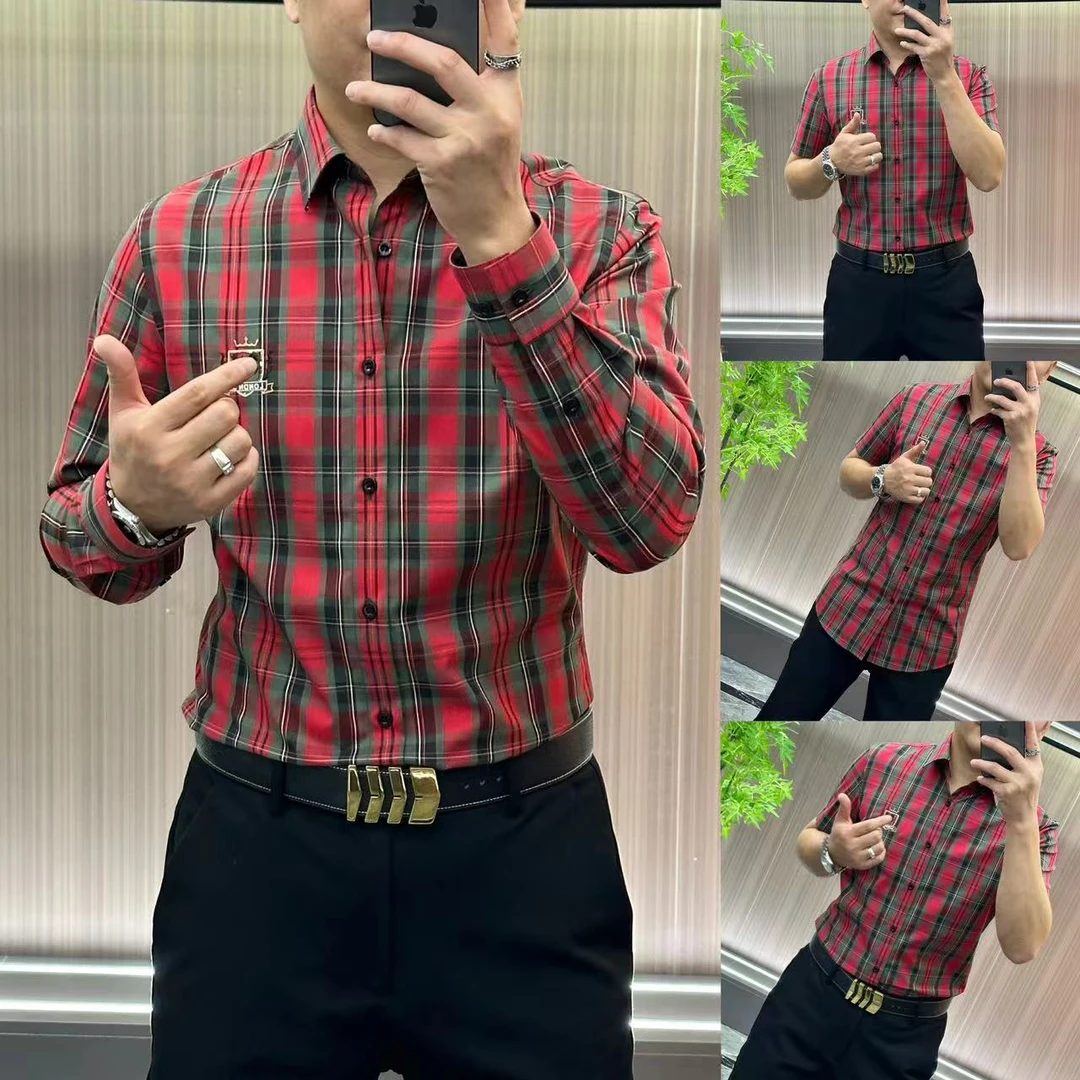 6677【推荐】男士衬衫四季可穿 高定面料 植物染色只需干洗红格衬衫