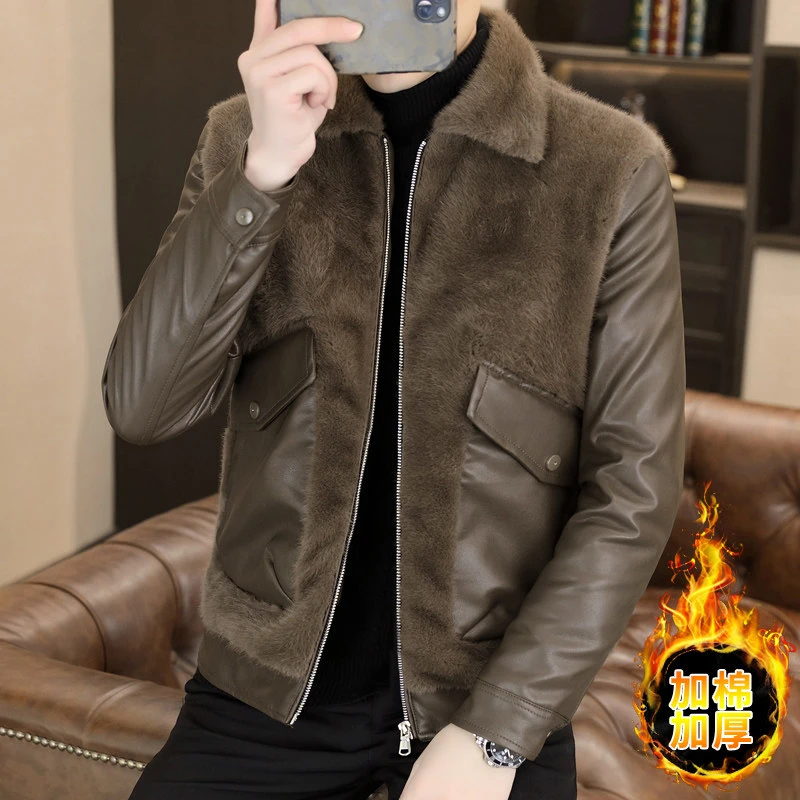 欧洲站高档时尚秋季新款男士夹克翻领外套帅气休闲潮流百搭翻领款