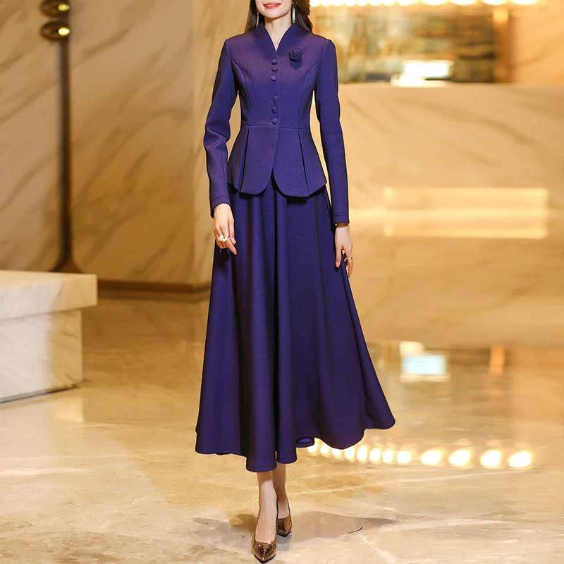 秋季套装时尚两件套新款长袖高级感气质外套女大摆长款过膝半身裙