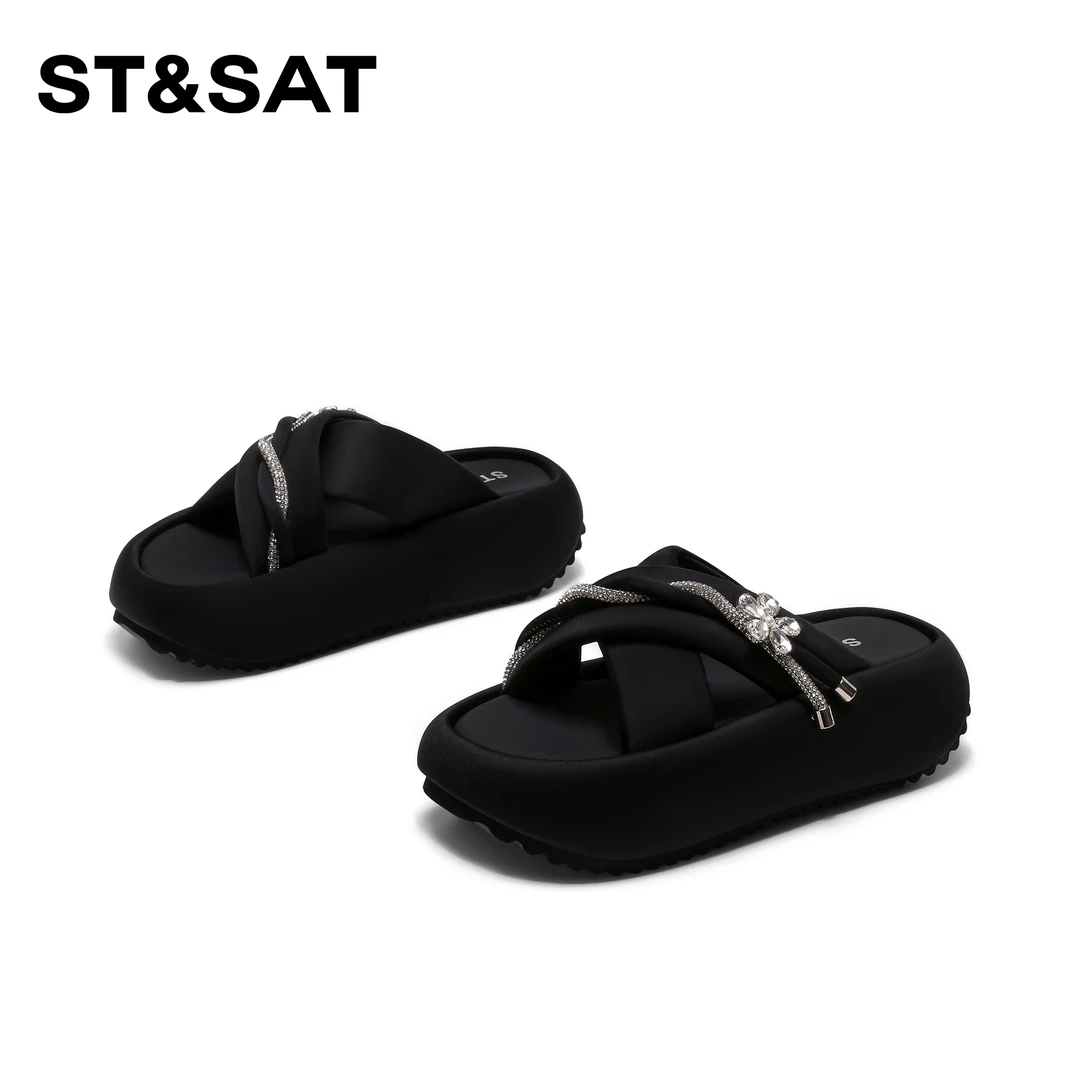 St&Sat/星期六时尚百搭潮流拖鞋2025新款水钻厚底防滑舒适凉拖女