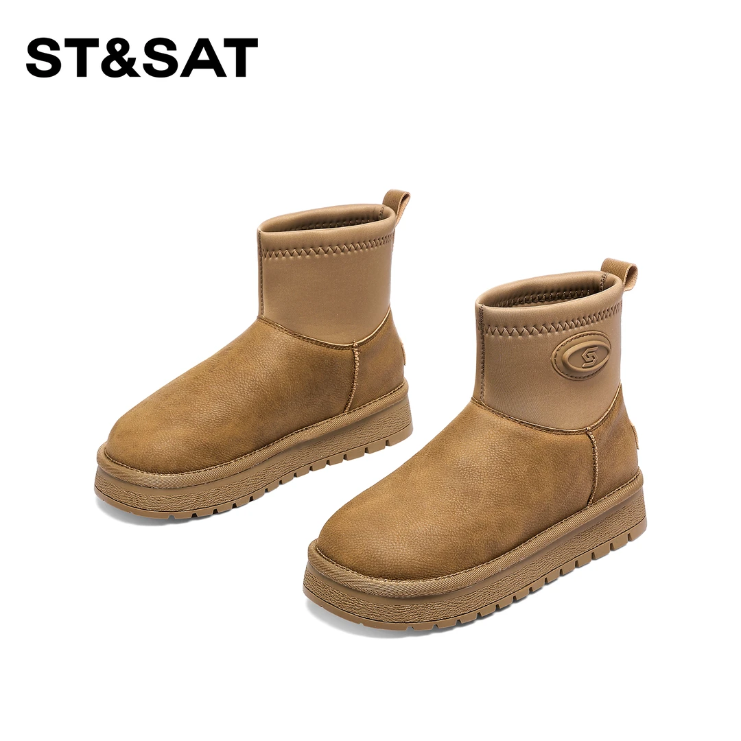 St&Sat/星期六面包鞋女2025蛇年新款百搭纯色时尚厚底套脚雪地靴