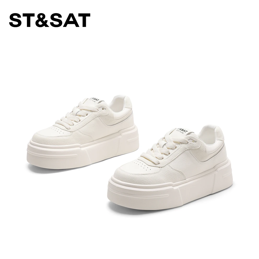 St&Sat/星期六百搭厚底增高休闲鞋2025新款纯色学院风板鞋爆款