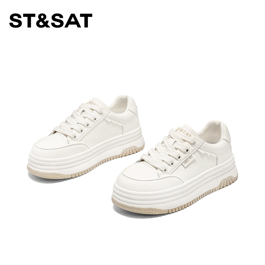 St&Sat/星期六潮流圆头厚底休闲鞋2024新款百搭舒适时尚小白鞋女