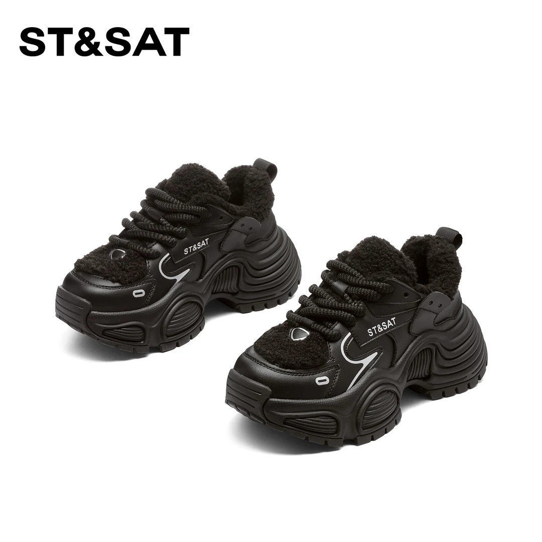 St&Sat/星期六老爹鞋女2025蛇年新款时尚百搭潮流厚底系带休闲鞋