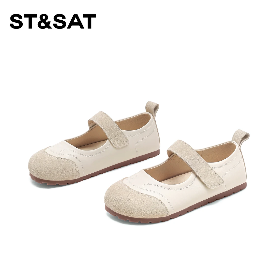 St&Sat/星期六一字浅口圆头休闲鞋2025新款时尚休闲包头平底鞋女