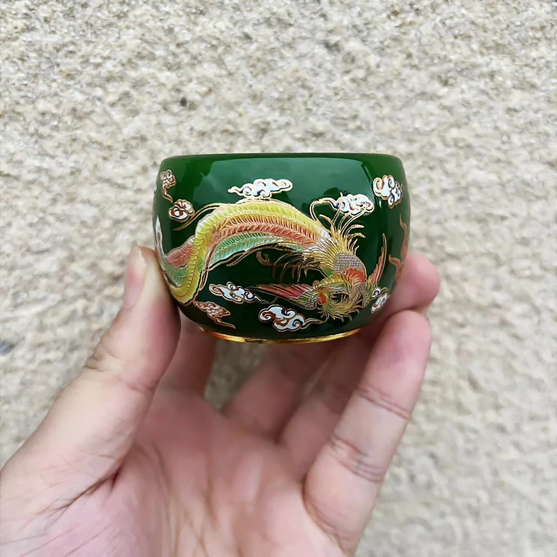 【祖母绿龙凤呈祥b】无礼盒祖母绿琉璃纯手工主人杯手绘手工珐琅彩