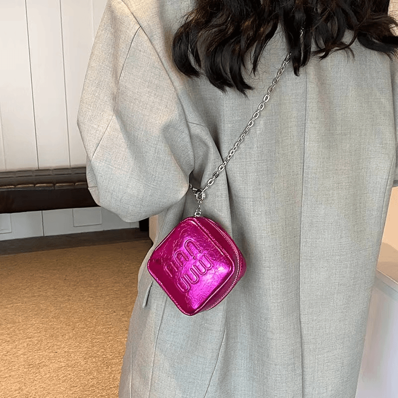 【YINRAN】mini爆裂纹小包包女夏季超火银色单肩斜挎迷你挂脖链条包