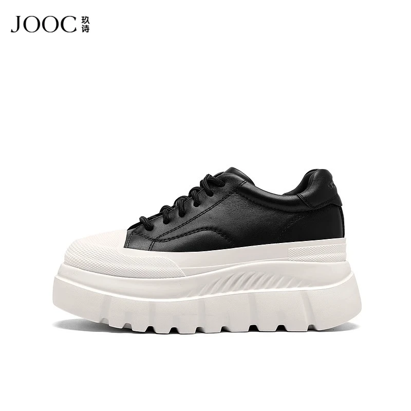 JOOC玖诗厚底板鞋女2025夏季新款系带牛皮复古休闲鞋透气百搭女鞋