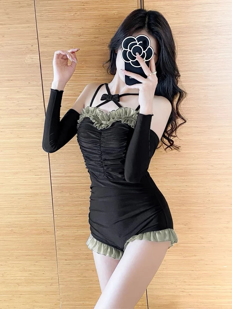 2024年新款性感绑带遮肚显瘦纯欲ins风保守泡温泉女连体潜水