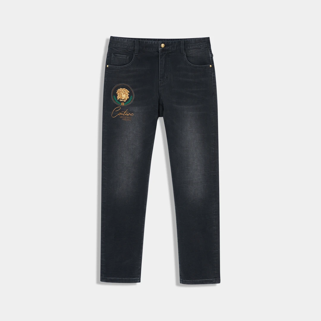 MeduSa/美杜莎男士牛仔裤秋冬新款刺绣时尚休闲黑色长裤子男24030