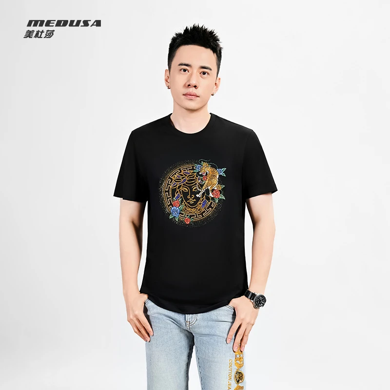 MeduSa/美杜莎男士短袖2024春夏简约休闲商务刺绣圆领t恤男24803