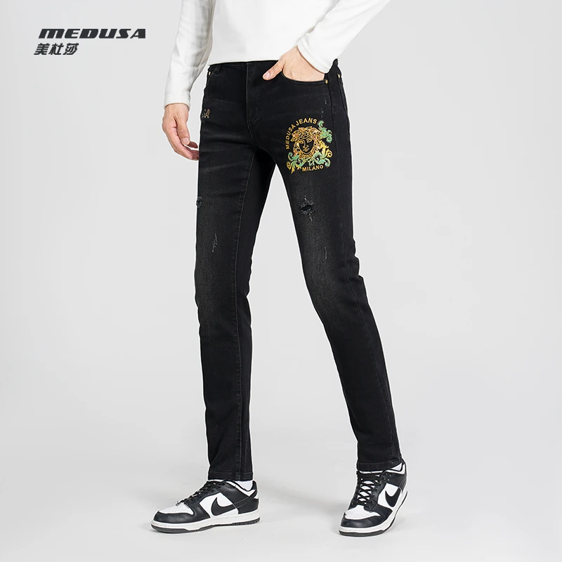 MeduSa/美杜莎牛仔裤秋季新款男士休闲中腰百搭时尚潮流裤子23603