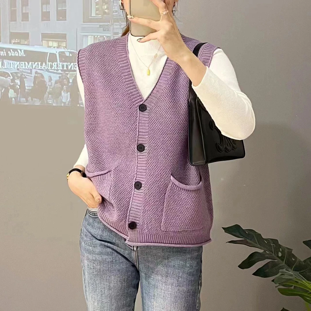 针织纯色马甲女士背心秋冬新款2023洋气百搭毛衣开衫韩版马夹上衣