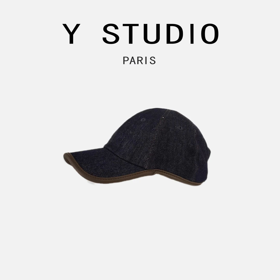 Y.STUDIO欧版手工赤耳重工牛仔加厚皮质包边棒球帽