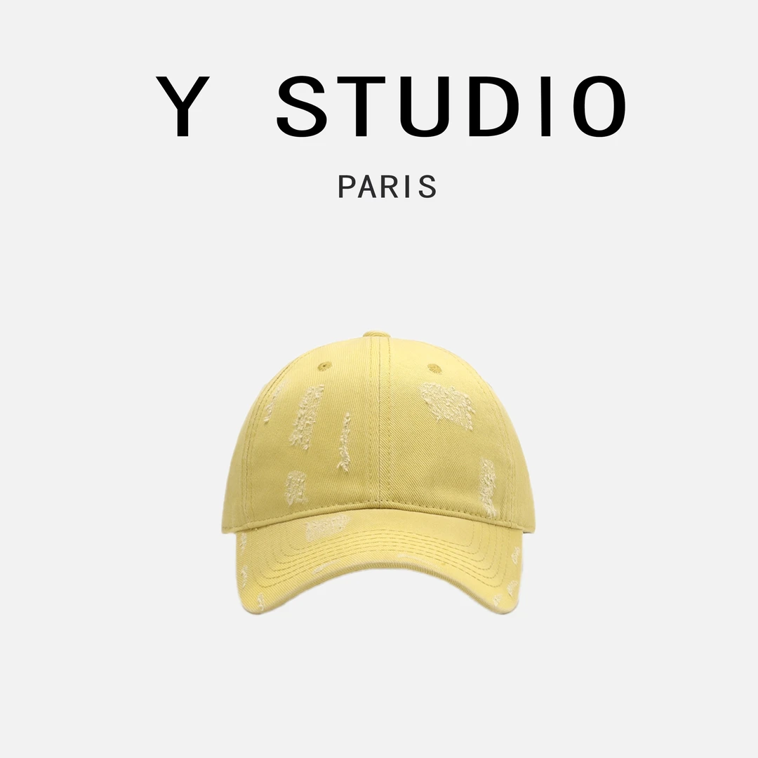 Y.STUDIO 早春新款破洞水洗纯棉牛仔棒球帽深帽身