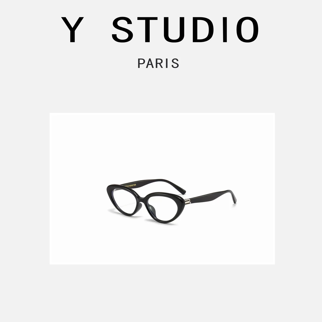 Y.STUDIO大妮定制全板材高亮黑防蓝光猫眼素颜镜防蓝光可配老花