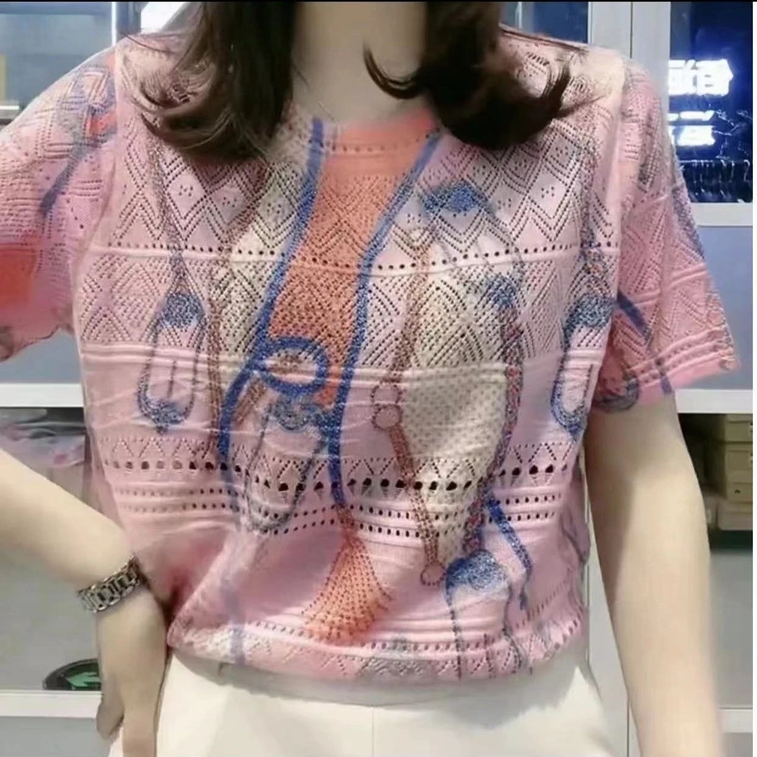 夏季新款时尚气质印染短袖遮肚子显瘦洋气小衫8