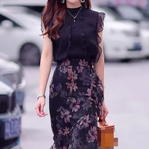 2夏季新款轻熟风上衣碎花半身裙两件套套装