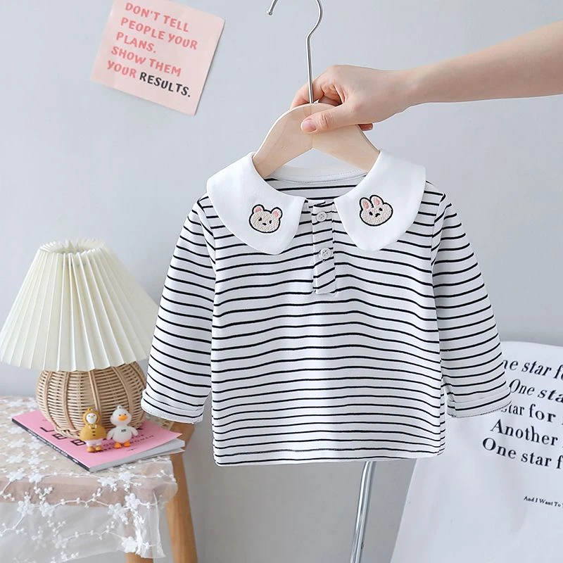 女童春秋季休闲长袖t恤儿童内搭卡通上衣中小童宝宝女宝长袖t恤