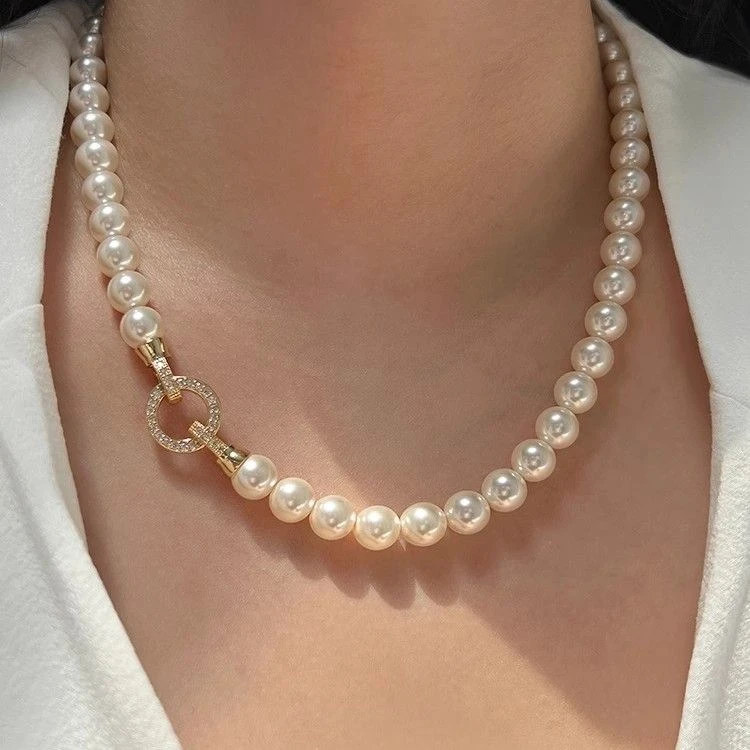 铜合金仿珍珠项链 倪妮同款大灯泡正圆珍珠项链女高级感洋气百搭