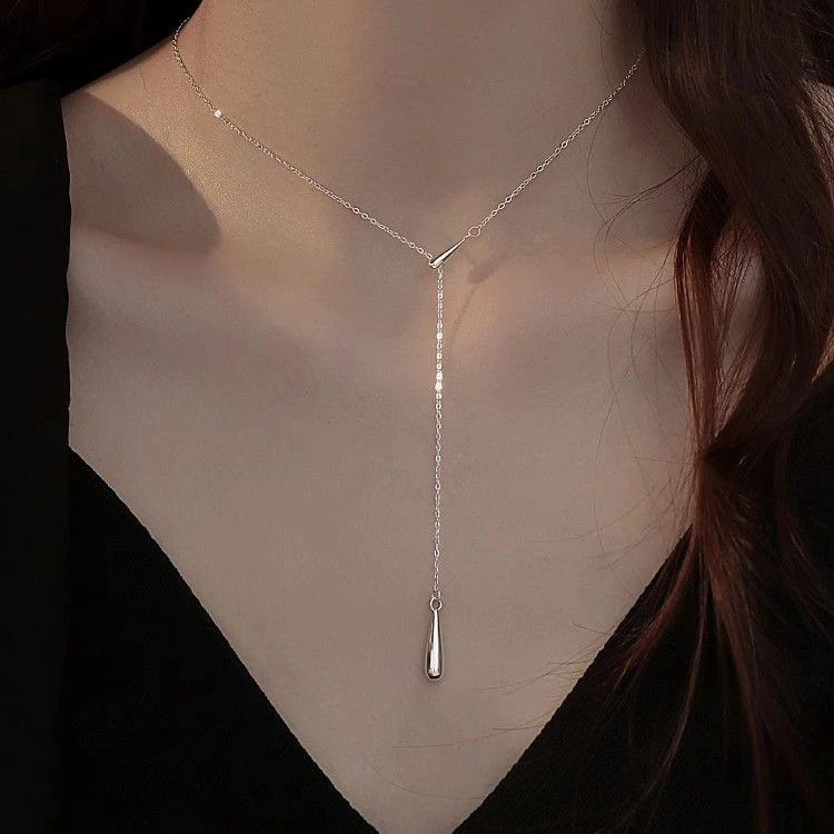 铜合金项链 水滴吊坠项链女高级设计感小众可调节毛衣链轻奢百搭