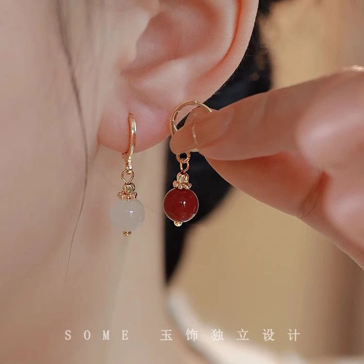 铜合金仿水晶耳饰 复古风耳环小众设计新中式复古高级气质耳饰女