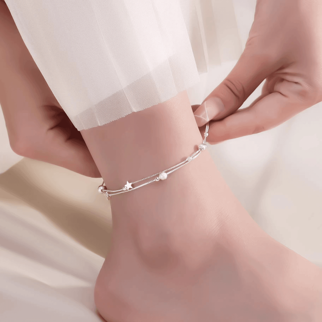 铜合金脚链 双层星星脚链小众轻奢高级感足链女时尚百搭气质礼物