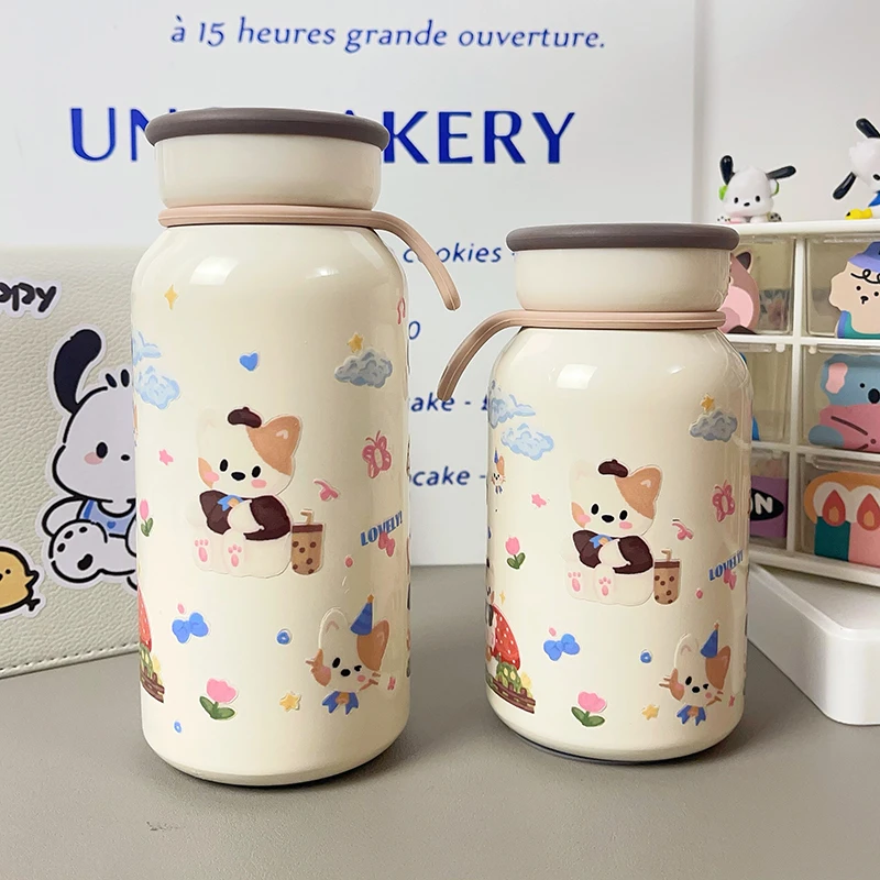 原创奶茶小狗保温杯子ins便携304不锈钢耐高温简约儿童牛奶水杯