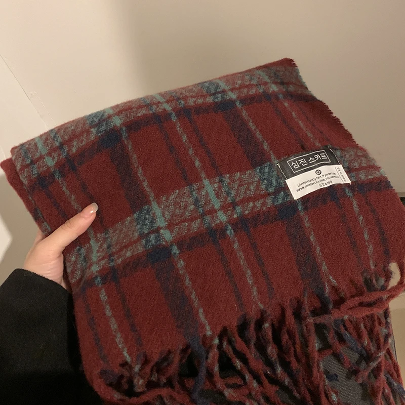 韩版圣诞红色格子围巾女时尚经典冬季加厚保暖红百搭高级感情侣款