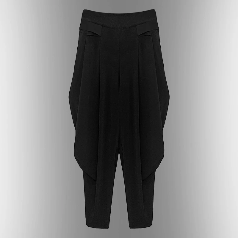 秋冬时尚服装女士高腰爽爽麻黑色灯笼裤5A068