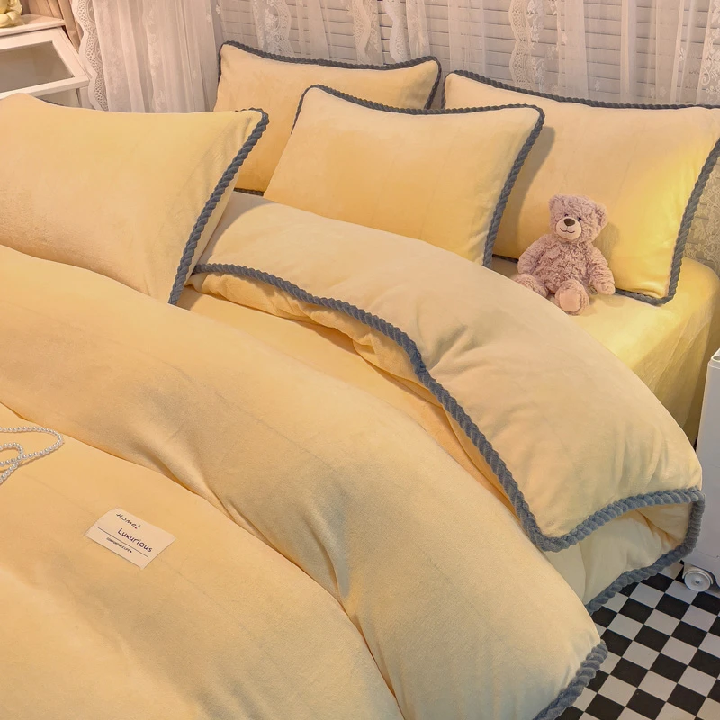 冬季加厚牛奶绒床上四件套床单法莱珊瑚绒保暖被套床笠宿舍三件套