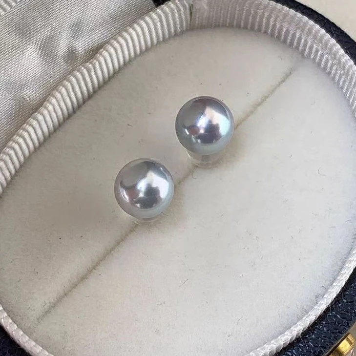 4mm左右天然海水正圆珍珠耳钉s925银针极光真多麻微瑕诸暨珍珠女。