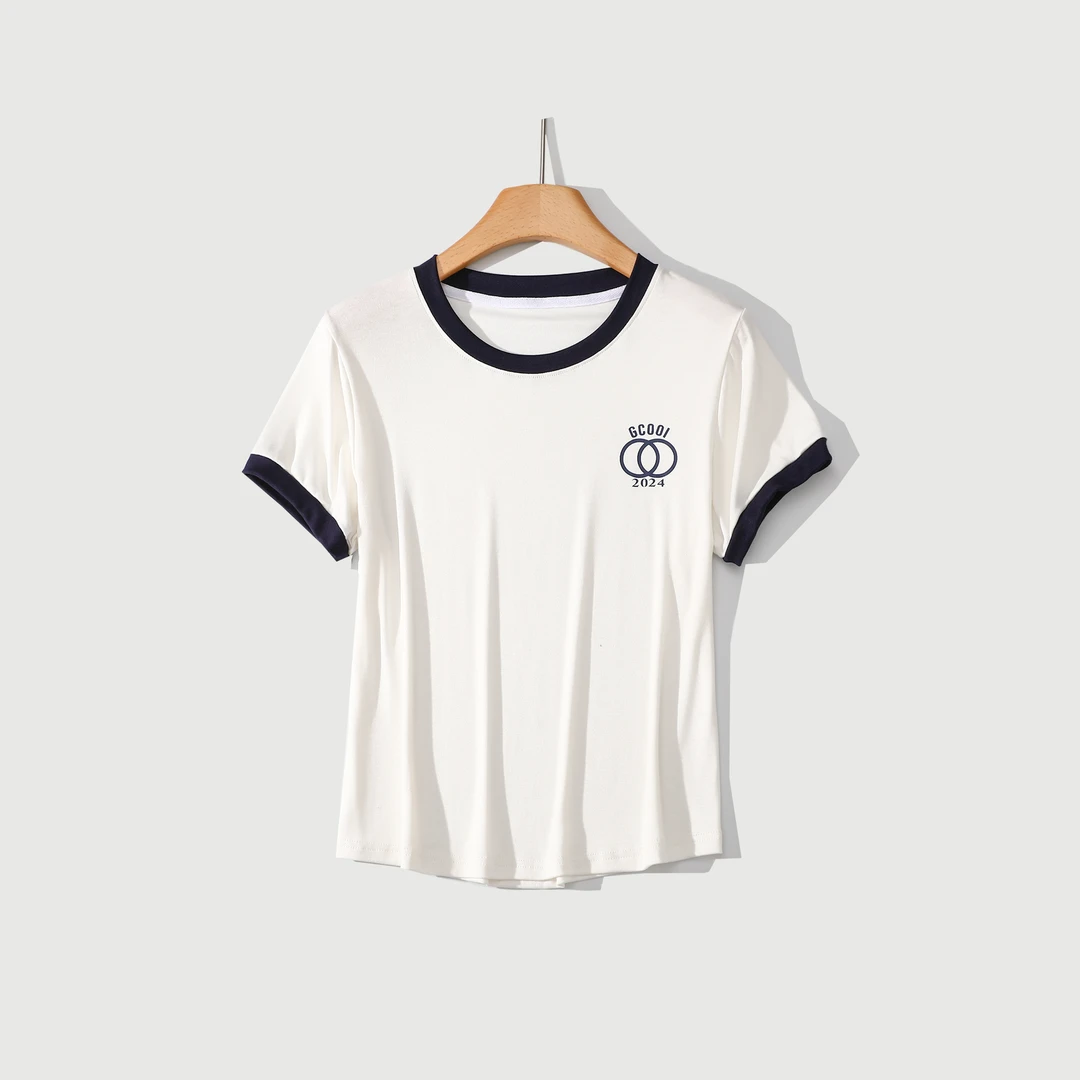 释放冰感！原纱！桑蚕丝撞色凉感T恤！F-6509