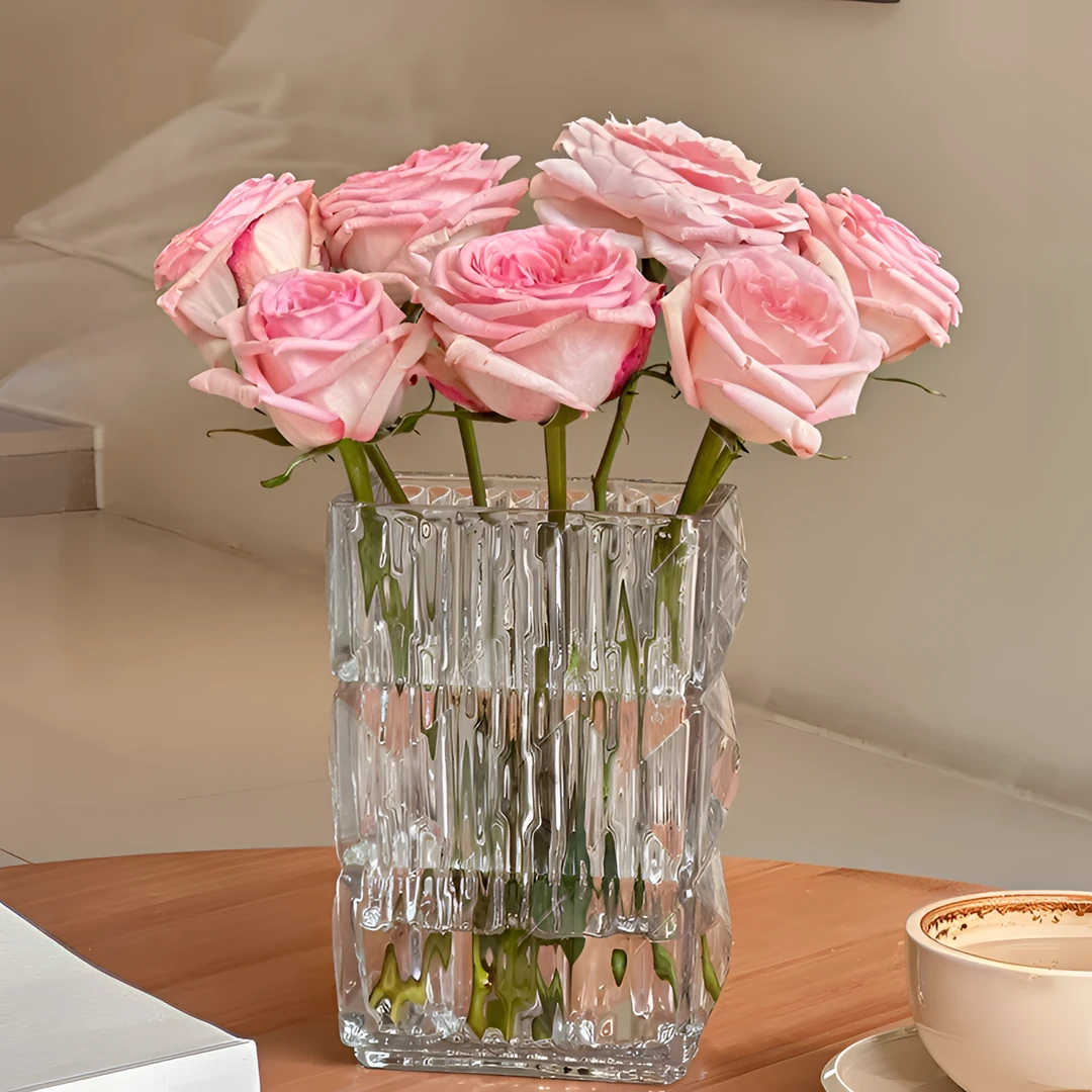 繁星璀璨水晶玻璃卢索花瓶方形加厚摆件轻奢高端客厅插花烛台简约