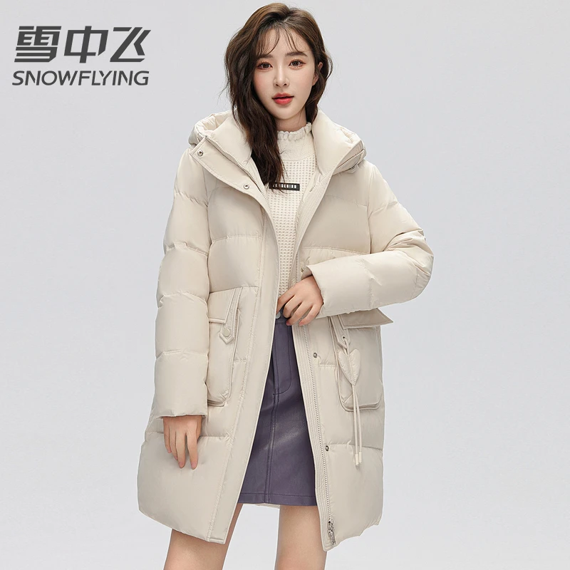 雪中飞羽绒服女冬季2024款中长款爱心小个子时尚韩版保暖外套9271