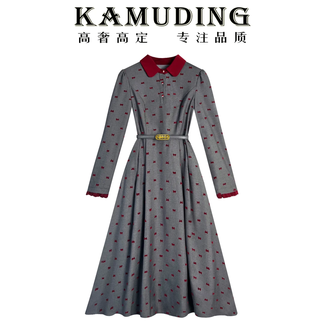 KAMUDING2024秋冬新款法式气质名媛长袖连衣裙8319