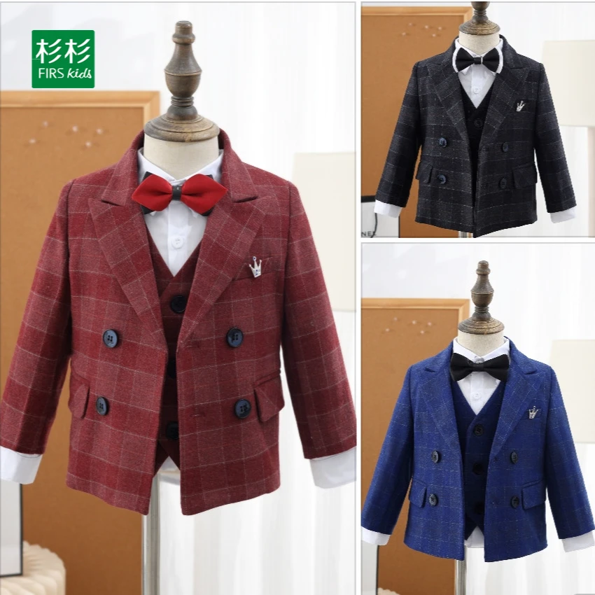儿童套装男童宝宝小西装男孩格子花童儿童套装男童宝宝小西装男孩