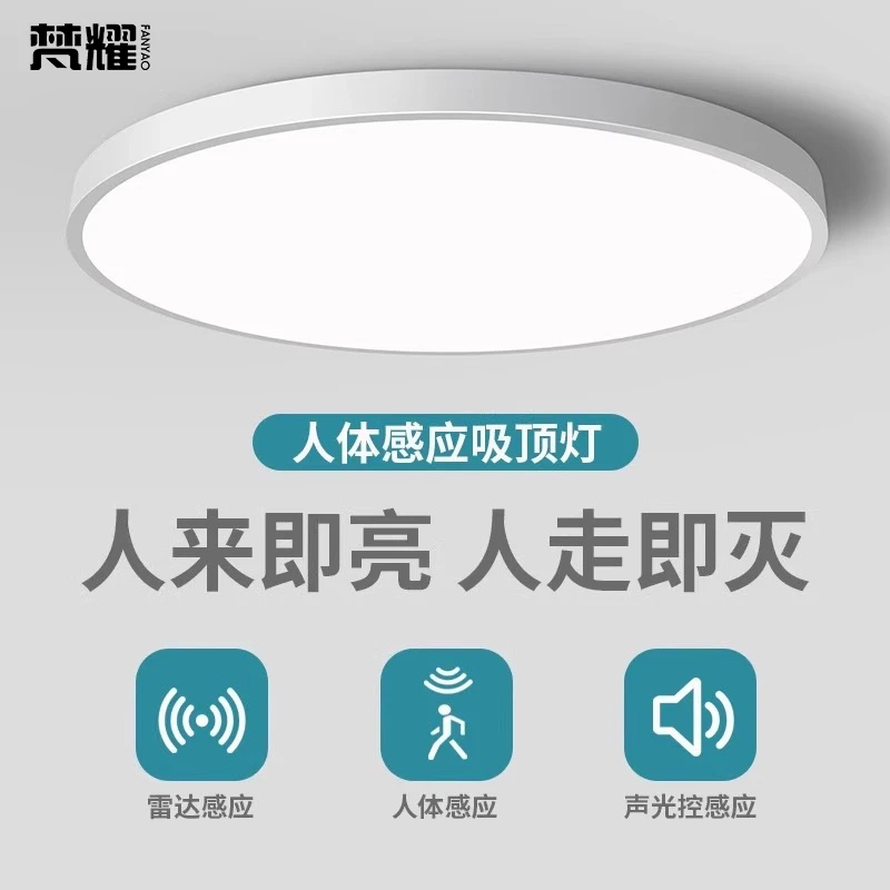 感应吸顶灯楼梯过道灯楼道走廊灯人体雷达感应灯智能声控灯亮人