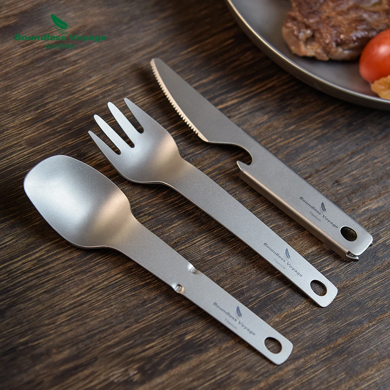 户外餐具套装纯钛轻量便捷露营叉子野营勺子餐刀开瓶器汤勺多功能