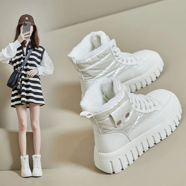 厚底加绒短靴加厚高帮冬季潮流防滑平底保暖秋冬