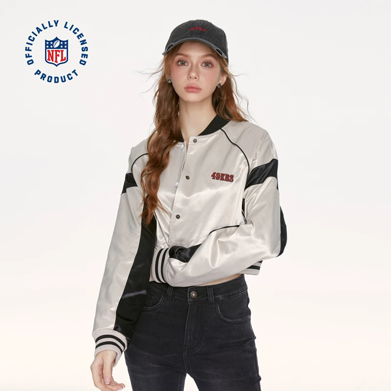 NFL超级碗SF49人队服 美式运动训练撞色女款夹克短棒球服外套