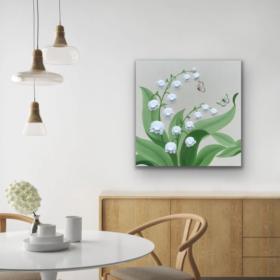 【铃兰花开2】原创装饰画铃兰花肌理画餐厅卧室客厅背景墙装饰画