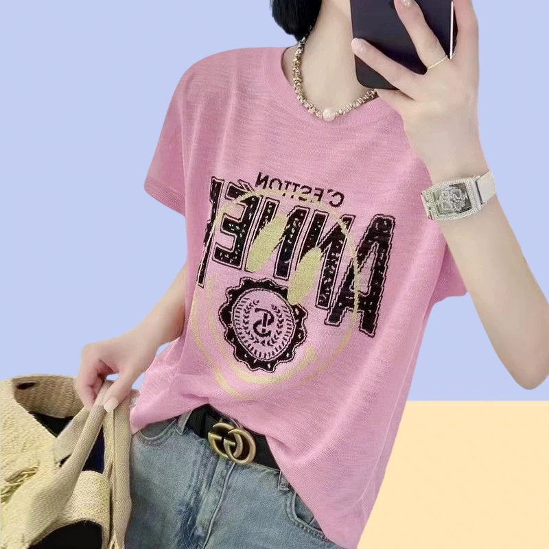 竹节棉漂亮别致女士短袖t恤夏季2025爆款宽松慵懒风显瘦半袖上衣