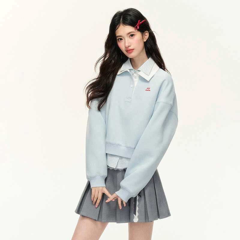 清NTOT原创宽松多色polo领秋季上衣miu系刺绣翻领卫衣女NOTWY2429