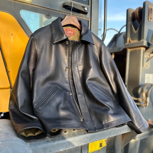 美式工装皮夹克黑色新西兰绵羊皮复古哑光经典真皮短款翻领