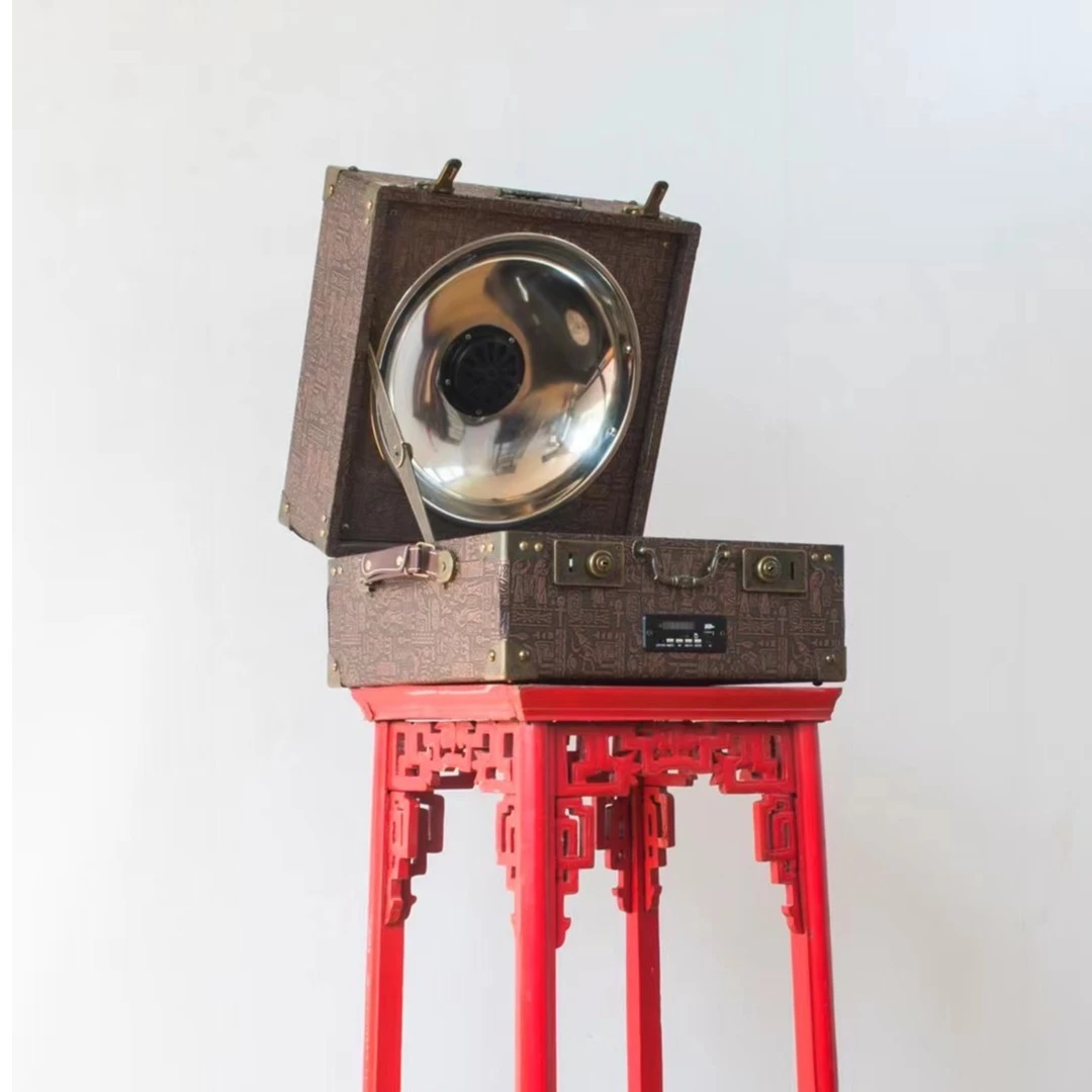 复古留声机摆件美式风格工业风便携实木黑胶片播放机