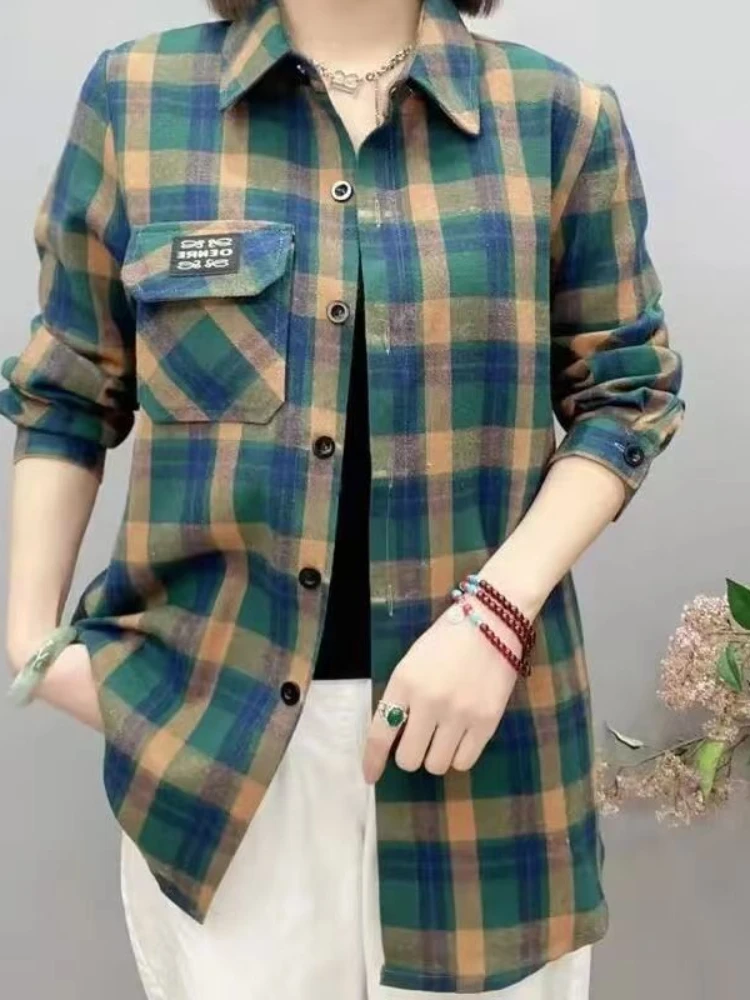 2025年春夏新款时尚格子衬衣休闲百搭