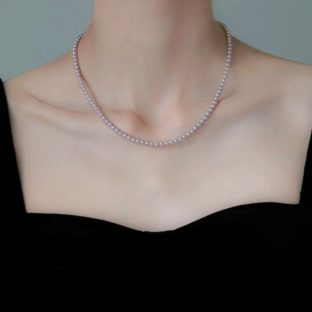 【设计款】正圆曼塔玫瑰色3-4mm小米珠项链XL672