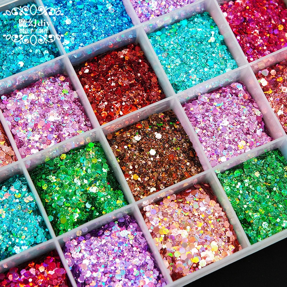 超闪镭射闪粉混亮片集合diy滴胶uv胶流沙流麻填充材料混合亮片